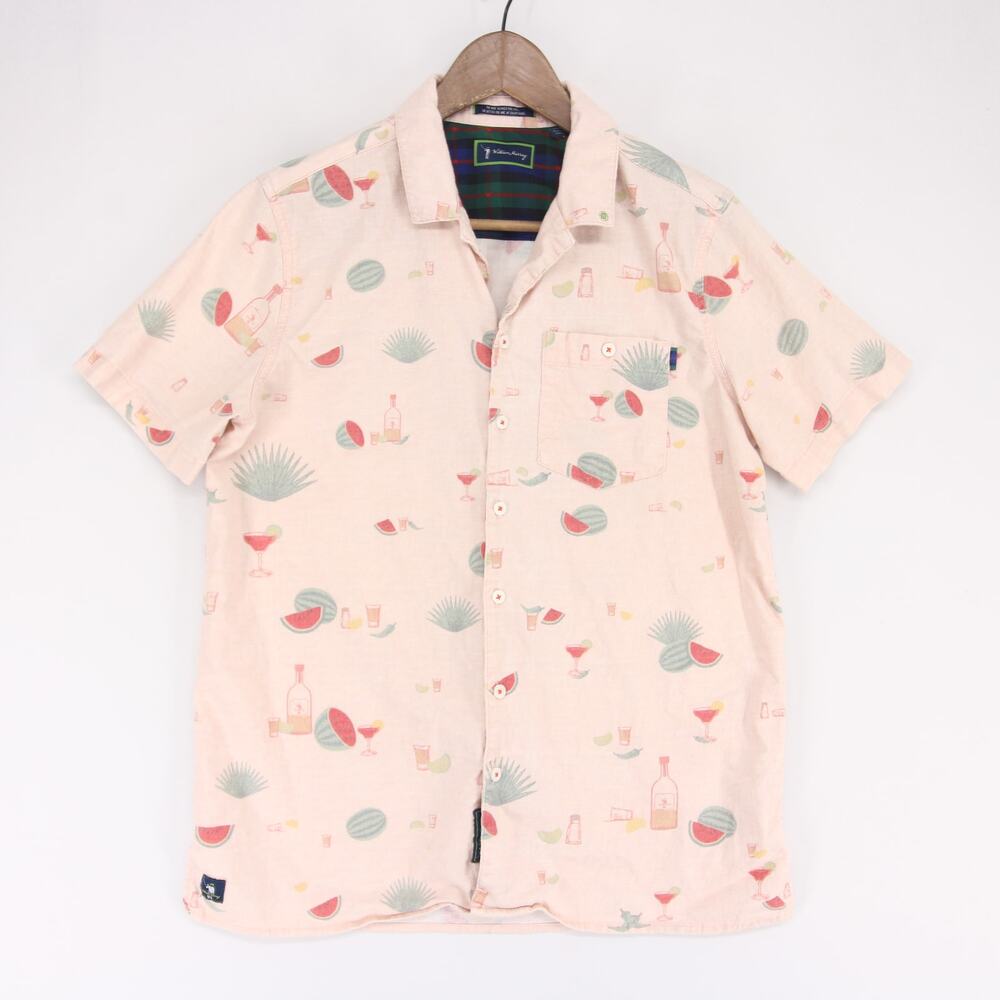William Murray Shirt Mens Small Pink Print Linen Blend Short Sleeve Button Up